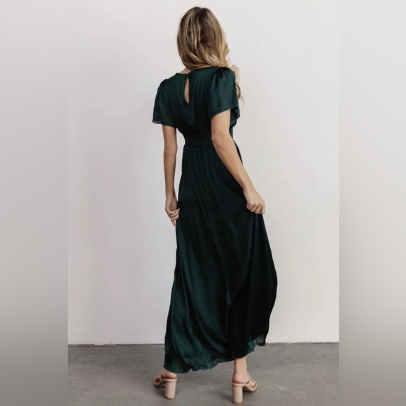 Baltic Born New Size L Prague Satin Smocked Empire‎ Waist Maxi Dress Dark Green - Picture 3 of 15